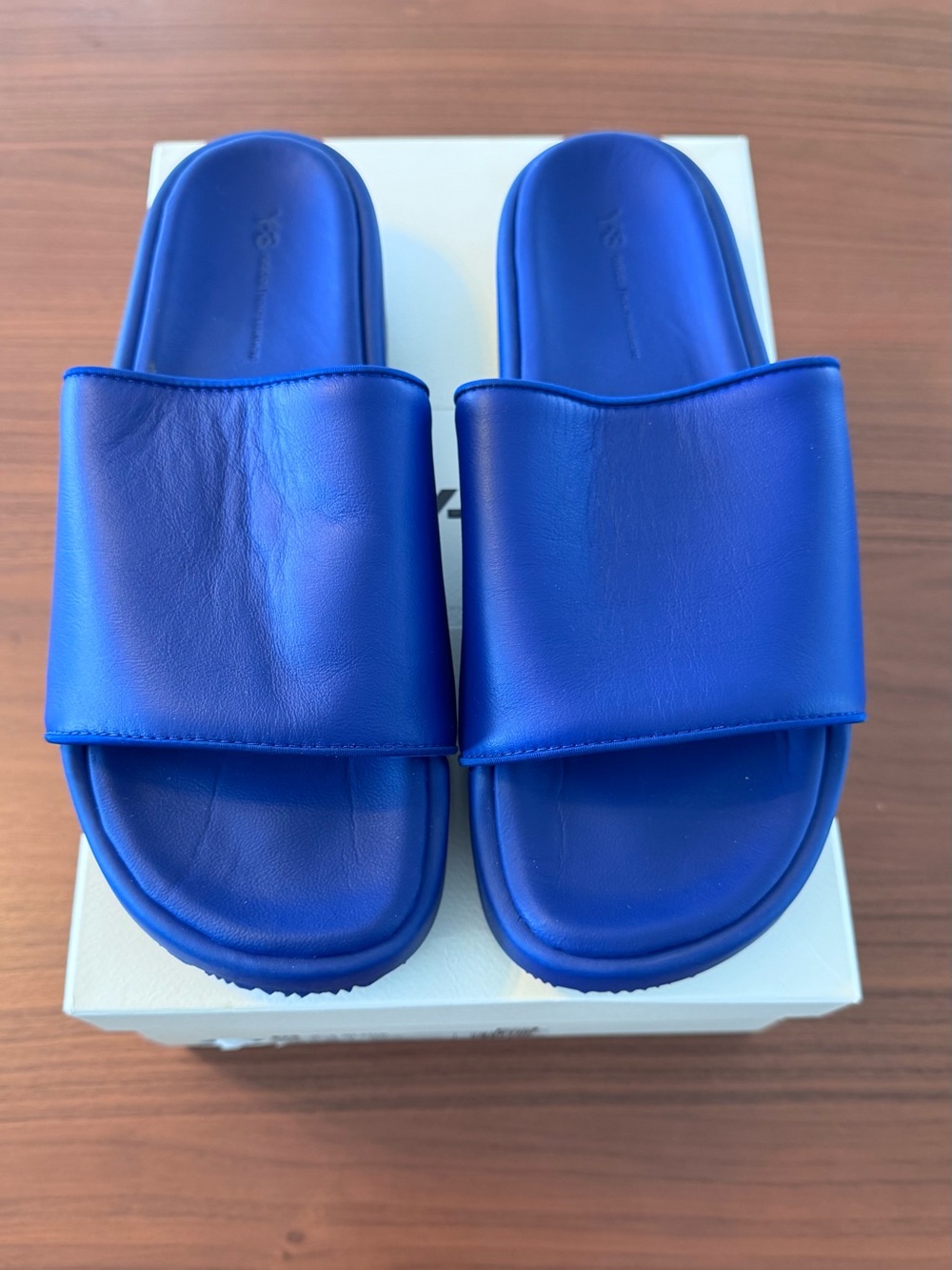 Y-3 Blue Leather Men’s Slides